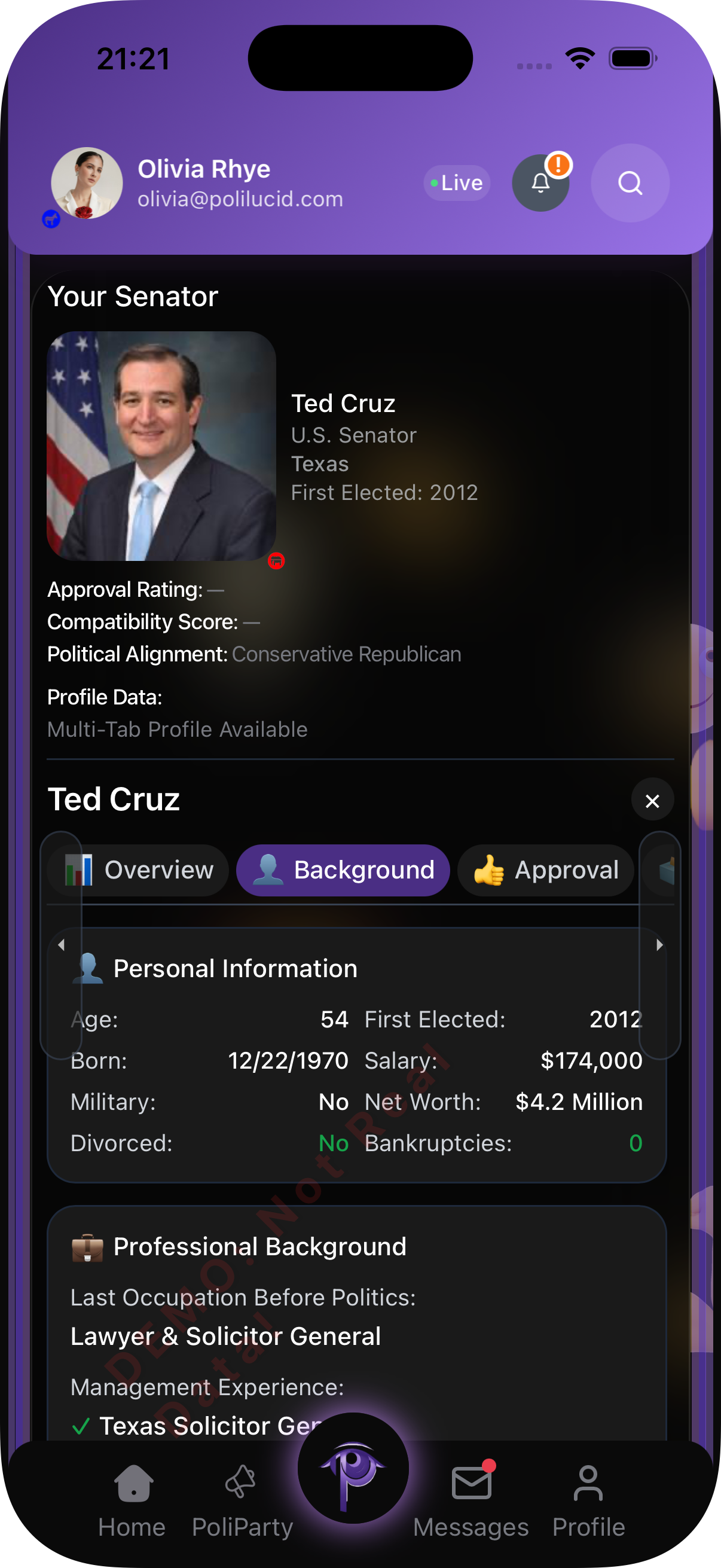 Politician Cards - dark mode