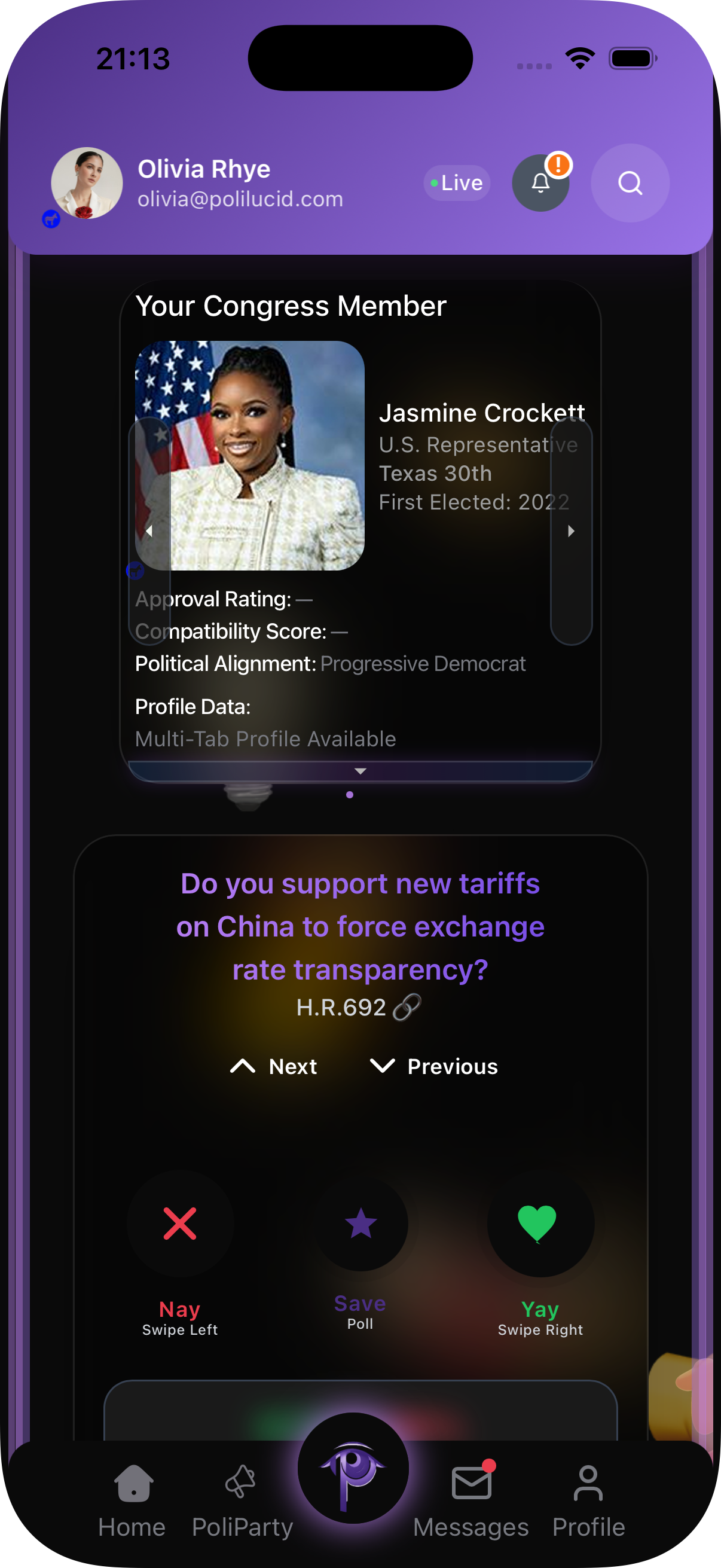 Political Dashboard - dark mode